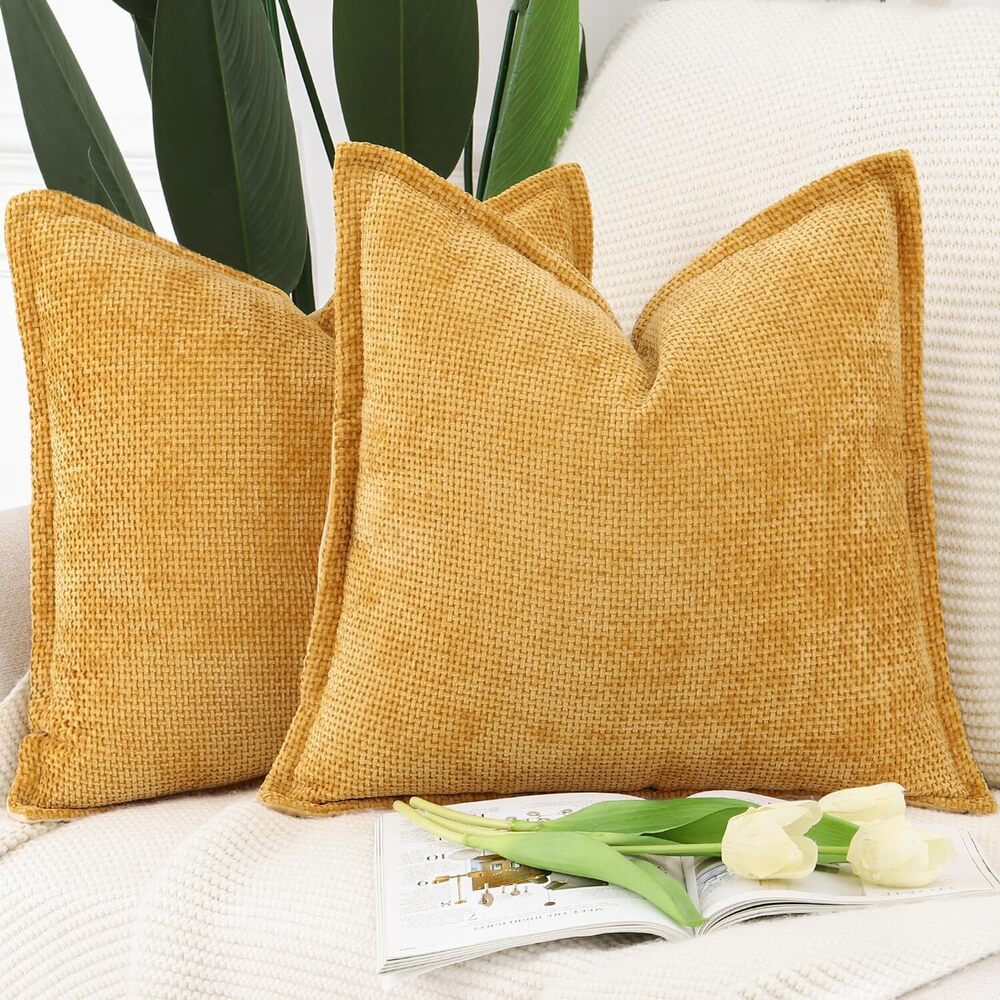 3368 Chenille Velvet Throw Pillow Covers with Flange Set of 2 Super Soft